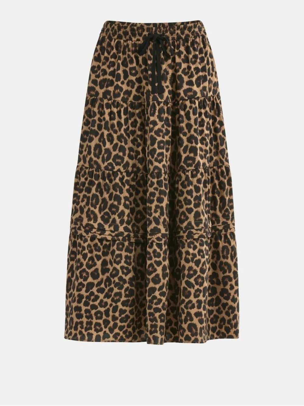 Time & Tru Leopard Print Tiered Midi Skirt - Brown/Black, Size S - Picture 3 of 9